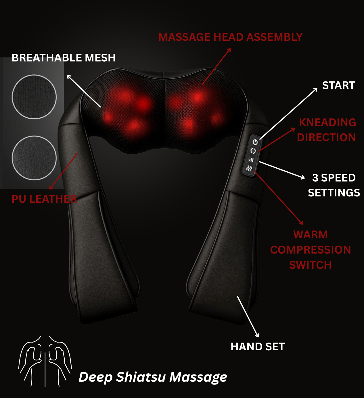 Shiatsu Neck and Shoulder Massager - Deep Tissue Heat Therapy
